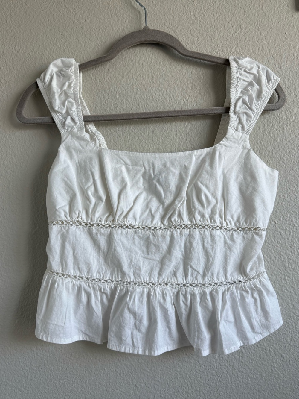 Wild Fable Peplum Cotton White Eyelet Crochet Smocked Cottagecore Tank Top S